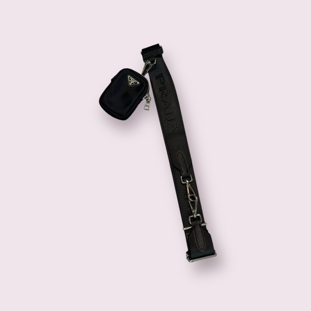 Prada Black Canvas Logo Saffiano Leather Trim Adjustable Strap w/ Nylon Pouch